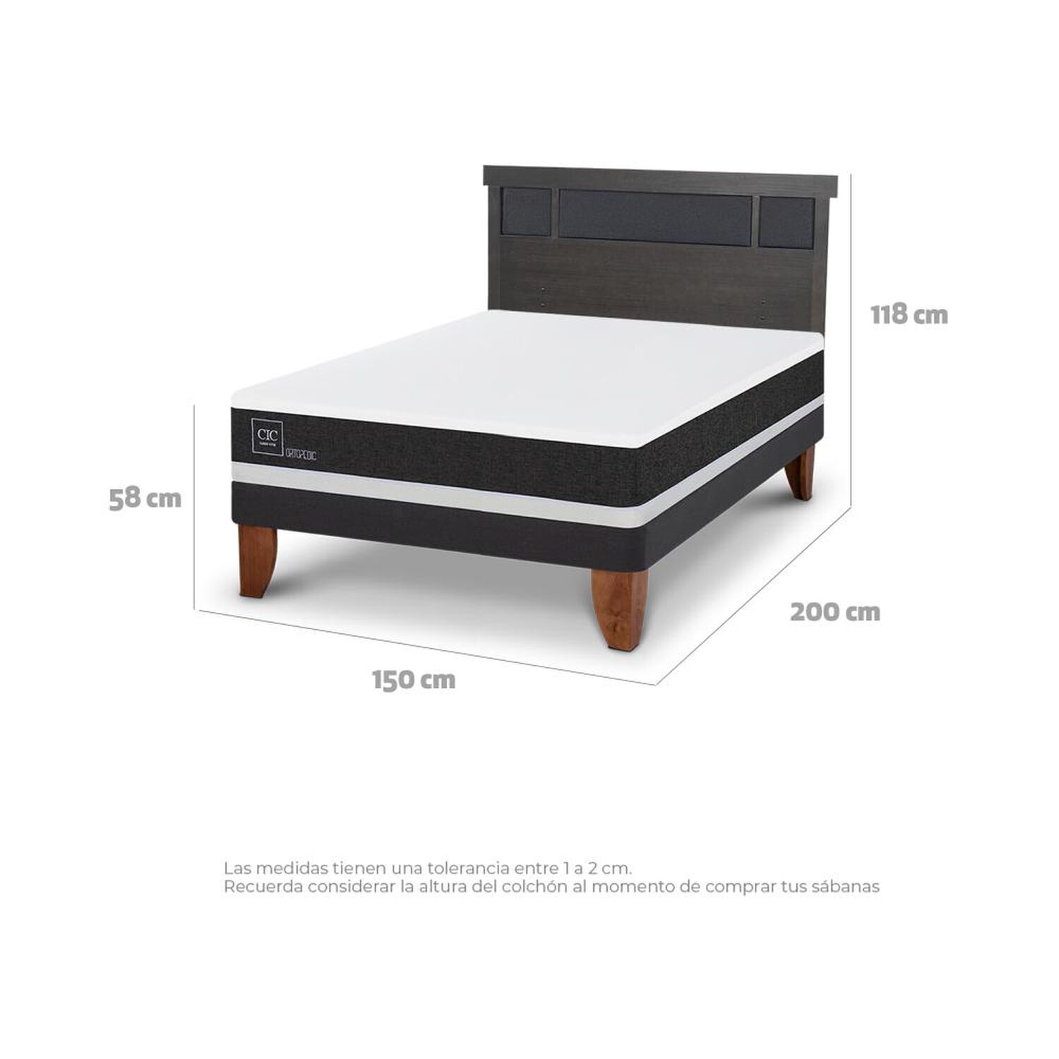 Cama Europea Cic Ortopedic / 2 Plazas / Base Normal + Respaldo image number 3.0