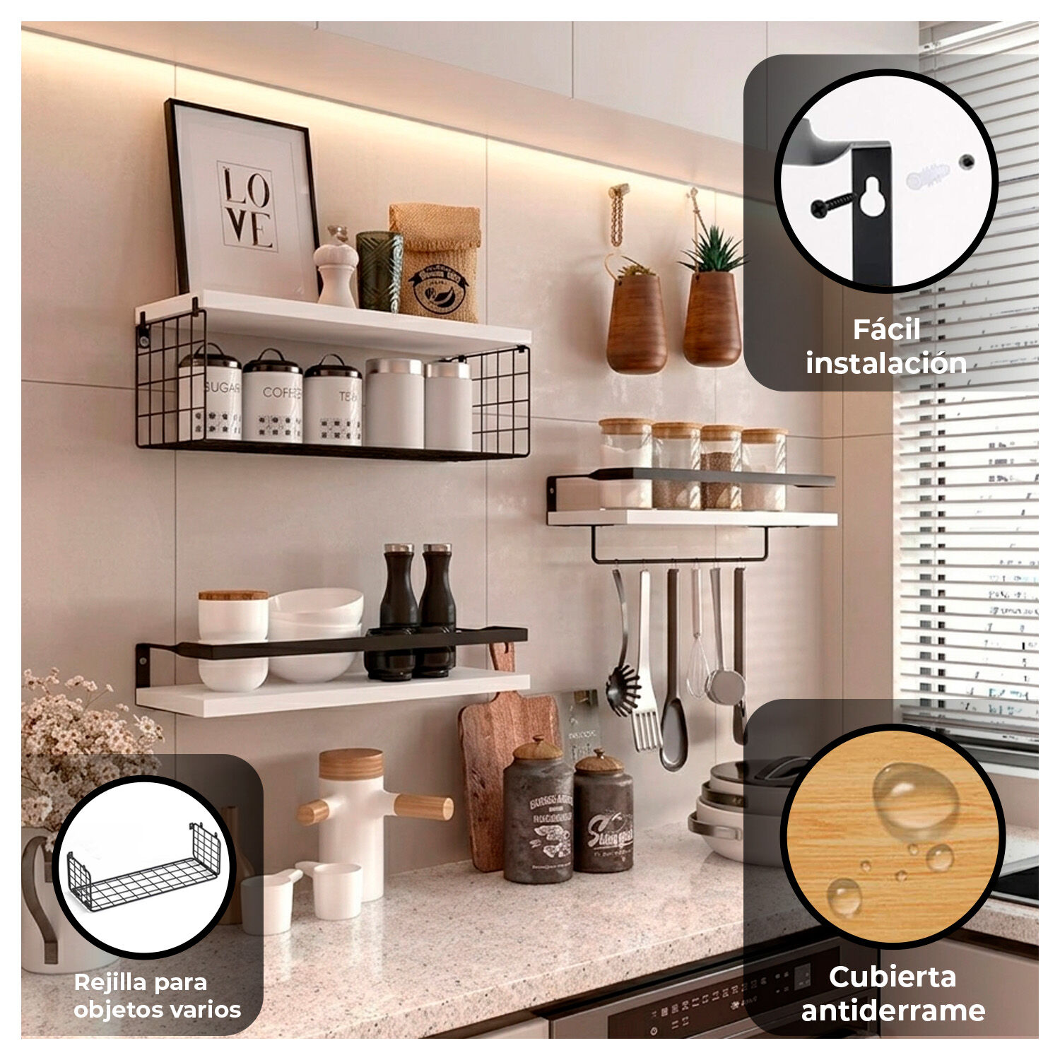 Repisas Decorativas Para Cocina, Ba&ntilde;o U Oficina 3 Piezas Multifunci&oacute;n image number 1.0