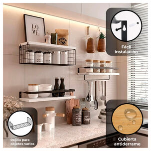 Repisas Decorativas Para Cocina, Ba&ntilde;o U Oficina 3 Piezas Multifunci&oacute;n