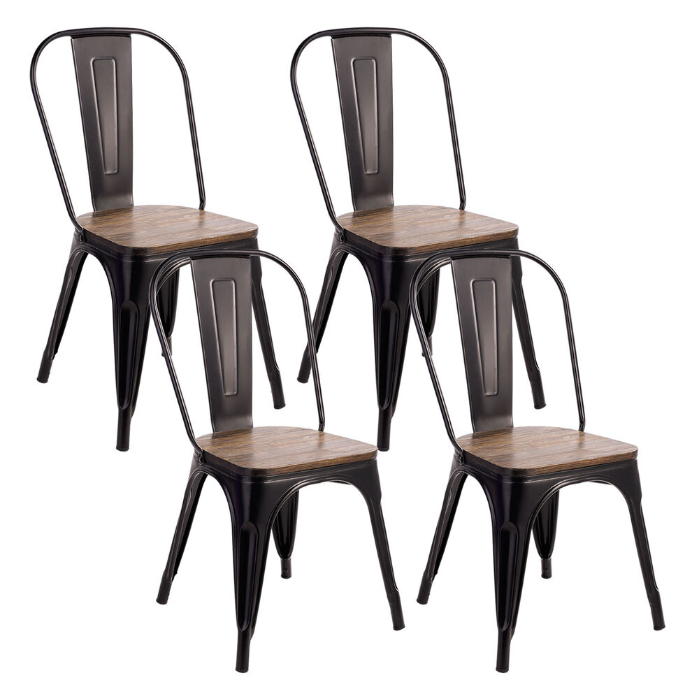Pack 4 Silla Tolix Vintage Con Asiento De Madera Negro image number 0.0