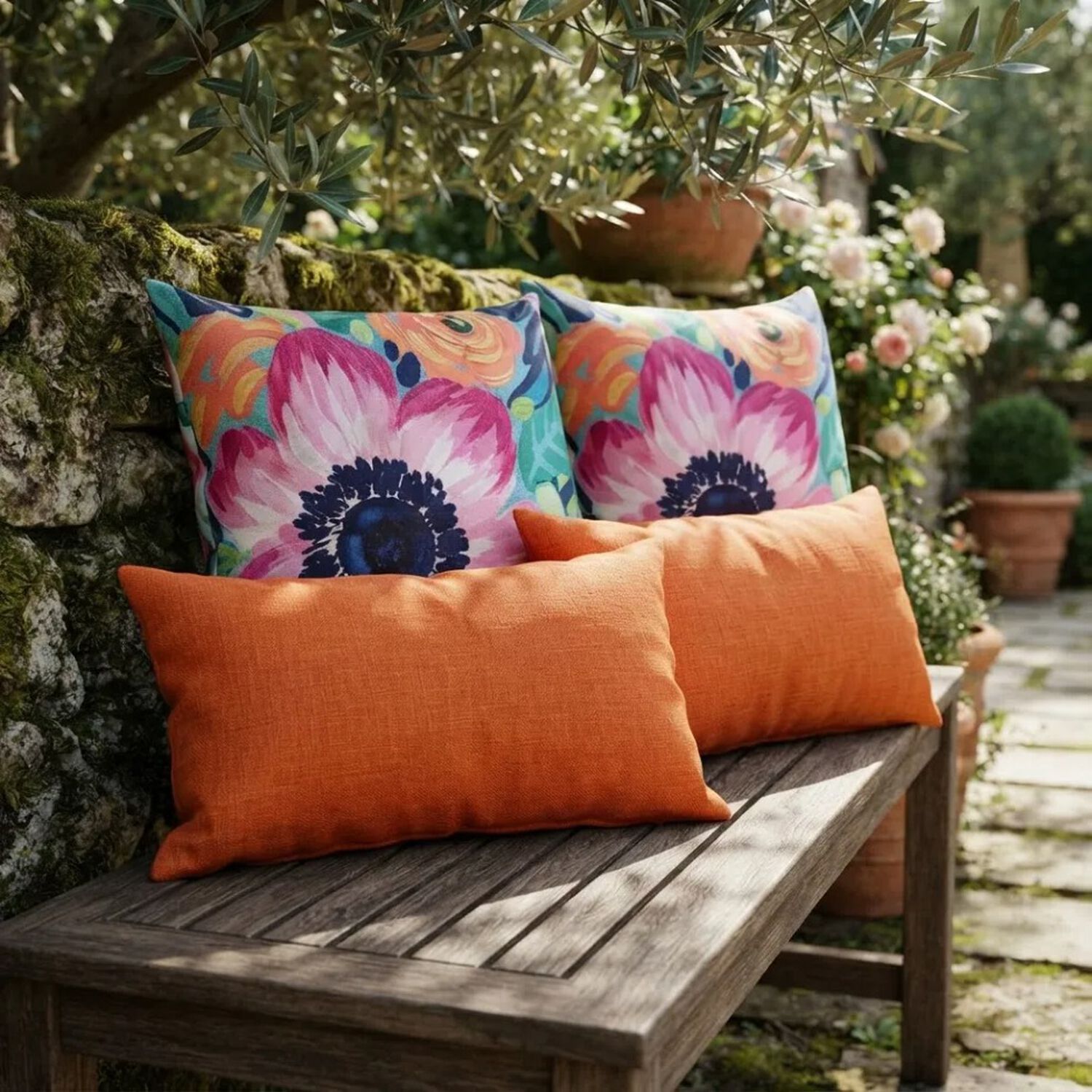 Set De 4 Cojines Decorativos Jard&iacute;n Acuarela Naranja image number 2.0