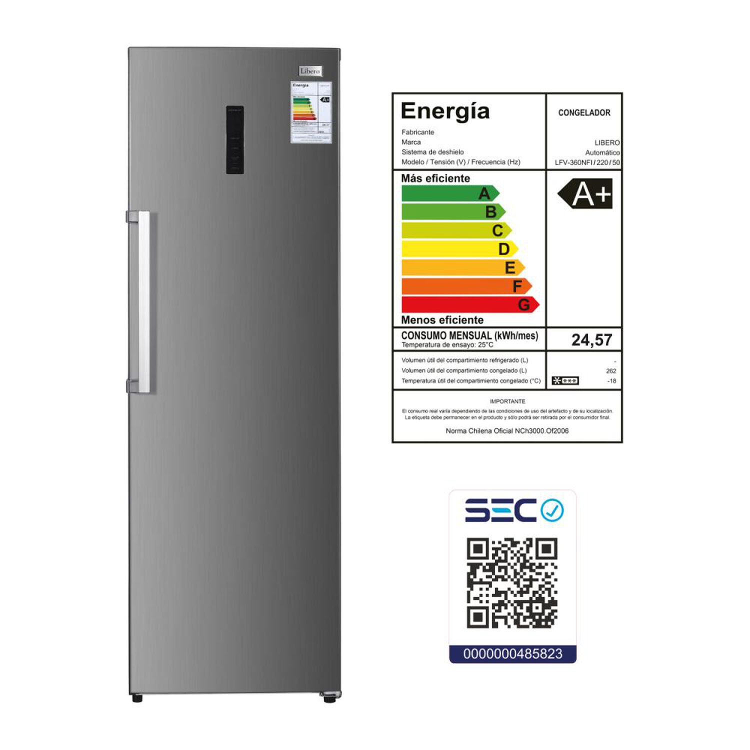 Freezer Vertical Libero LFV-360NFI / No Frost / 262 Litros / A+ image number 4.0