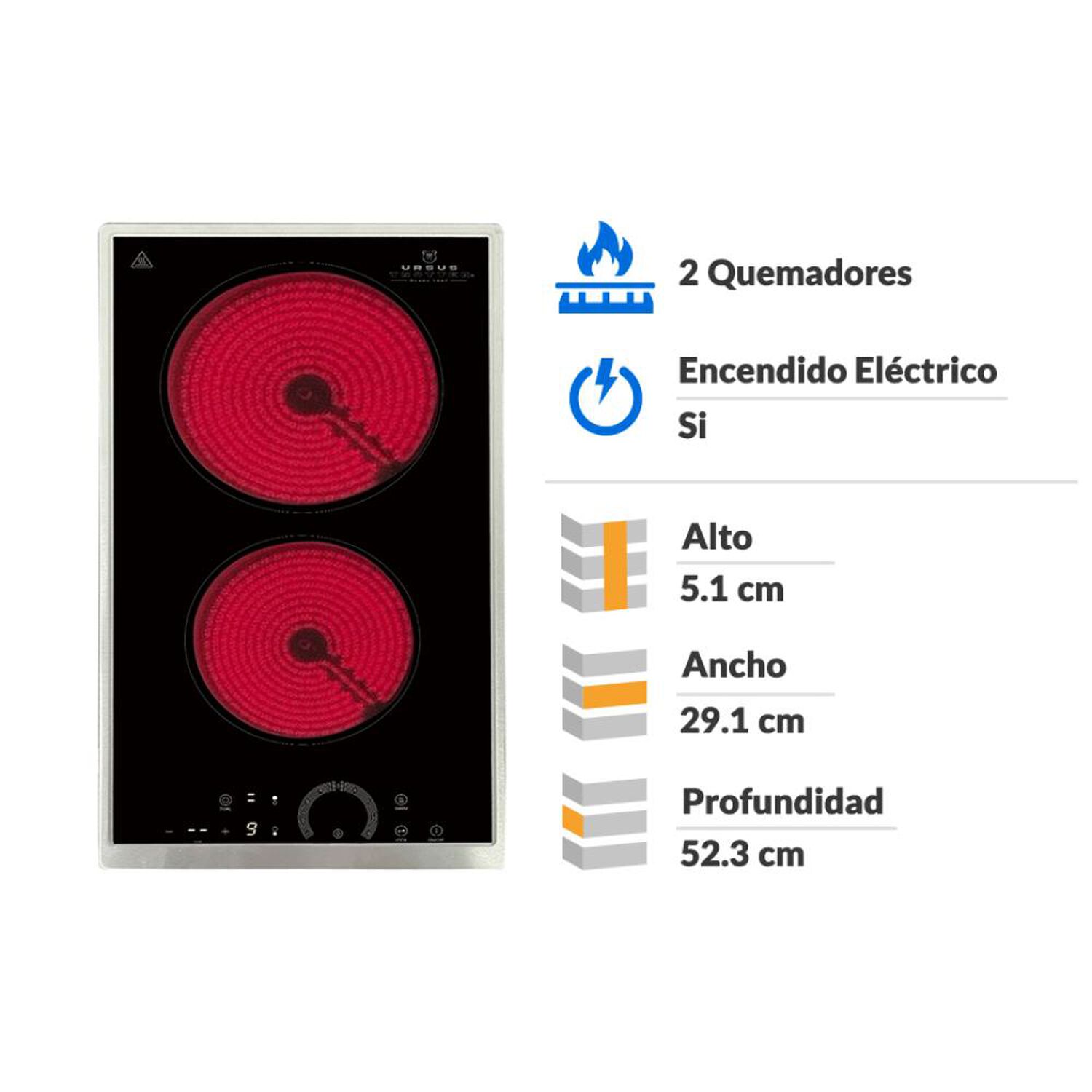 Encimera Vitrocer&aacute;mica Ursus Trotter Vitro UT-VCT 2P Inox / 2 Quemadores&nbsp; image number 1.0