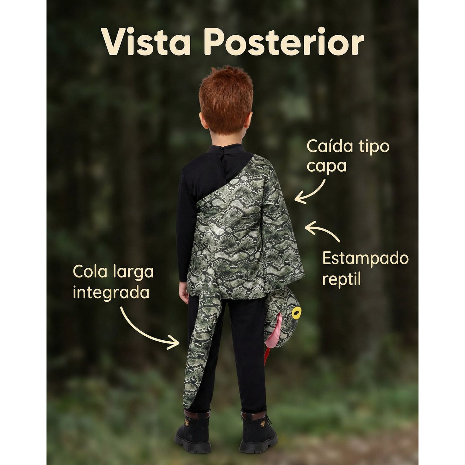 Disfraz Anaconda Infantil Tipo Capa Con Cabeza De Serpiente, Para Fiestas Y Cosplay image number 1.0