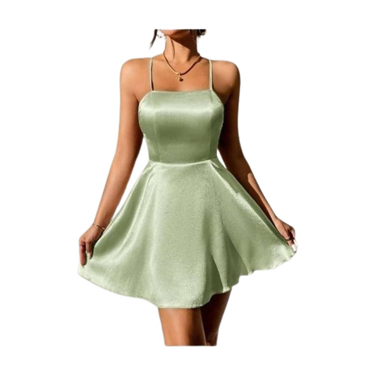Vestido Tirantes Espalda Abierta Tira Cruzada Nudo Sat&eacute;n image number 1.0