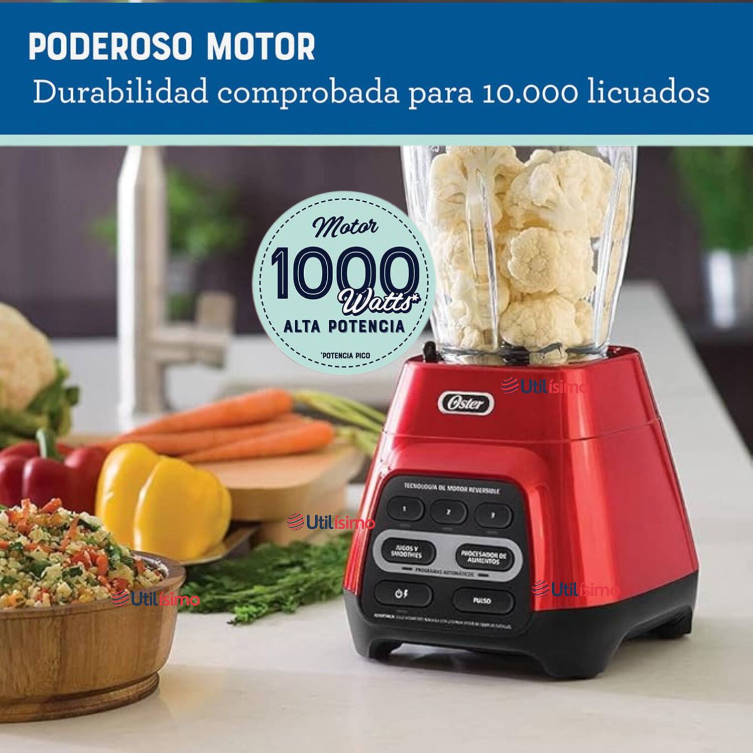 Licuadora Oster Roja Con Programas Autom&aacute;ticos, Tecnolog&iacute;a Reversible Y Vaso Blend-n-go Blstpyg1310rbg image number 6.0