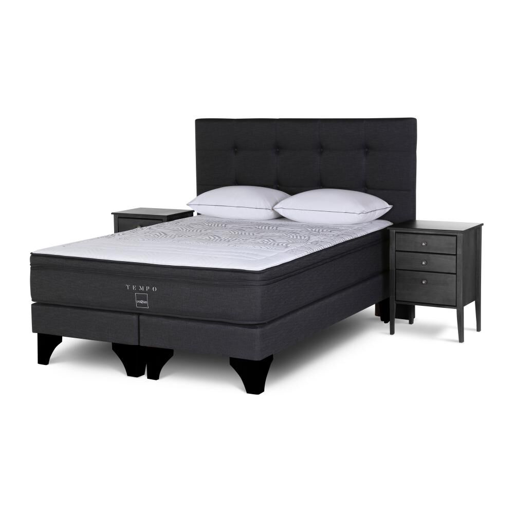 Cama Europea Rosen Tempo / King / Base Dividida + Set De Maderas Issey Grafito + Almohada Extra image number 0.0