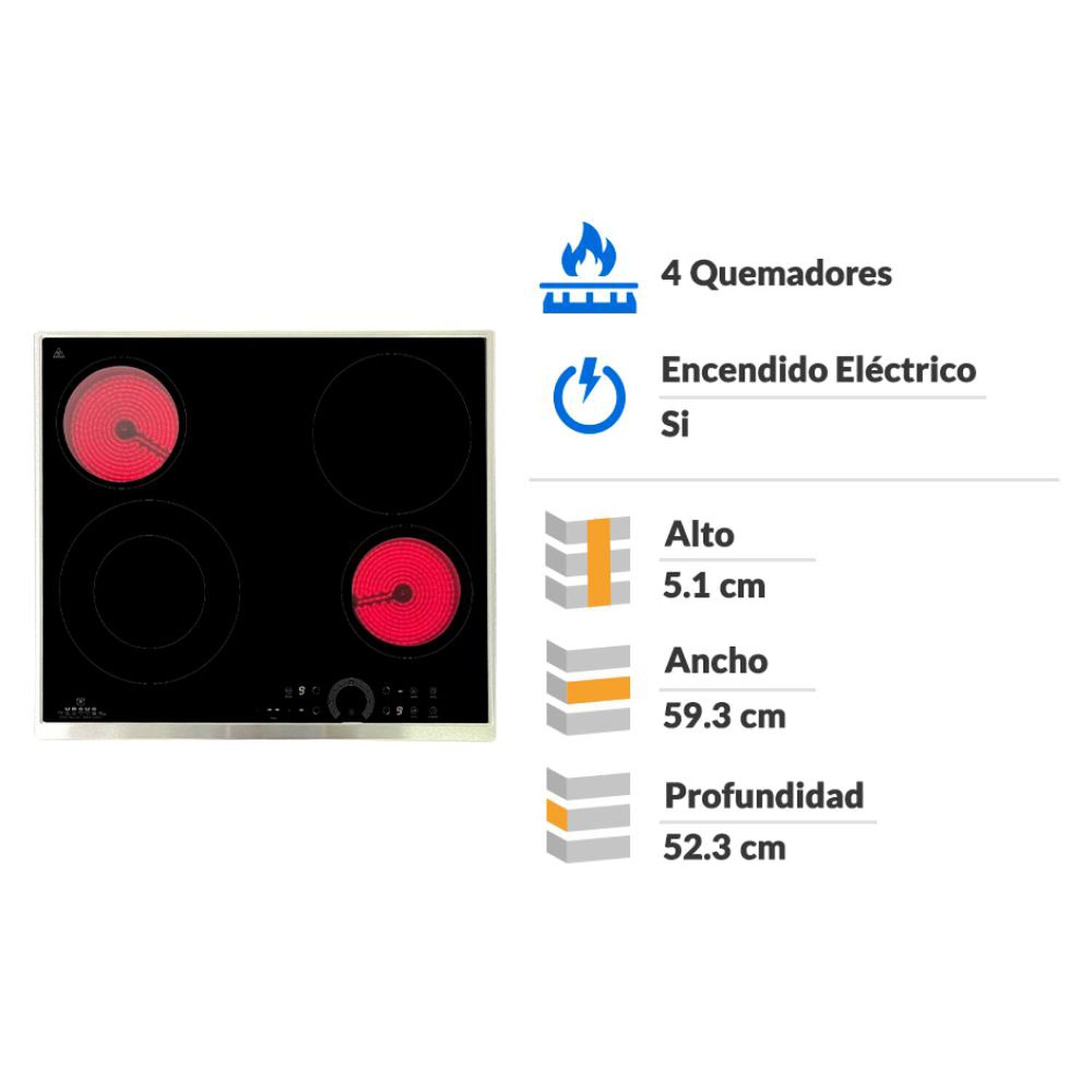 Encimera Vitrocer&aacute;mica Ursus Trotter Vitro UT-VCT 4P Inox / 4 Quemadores&nbsp; image number 1.0