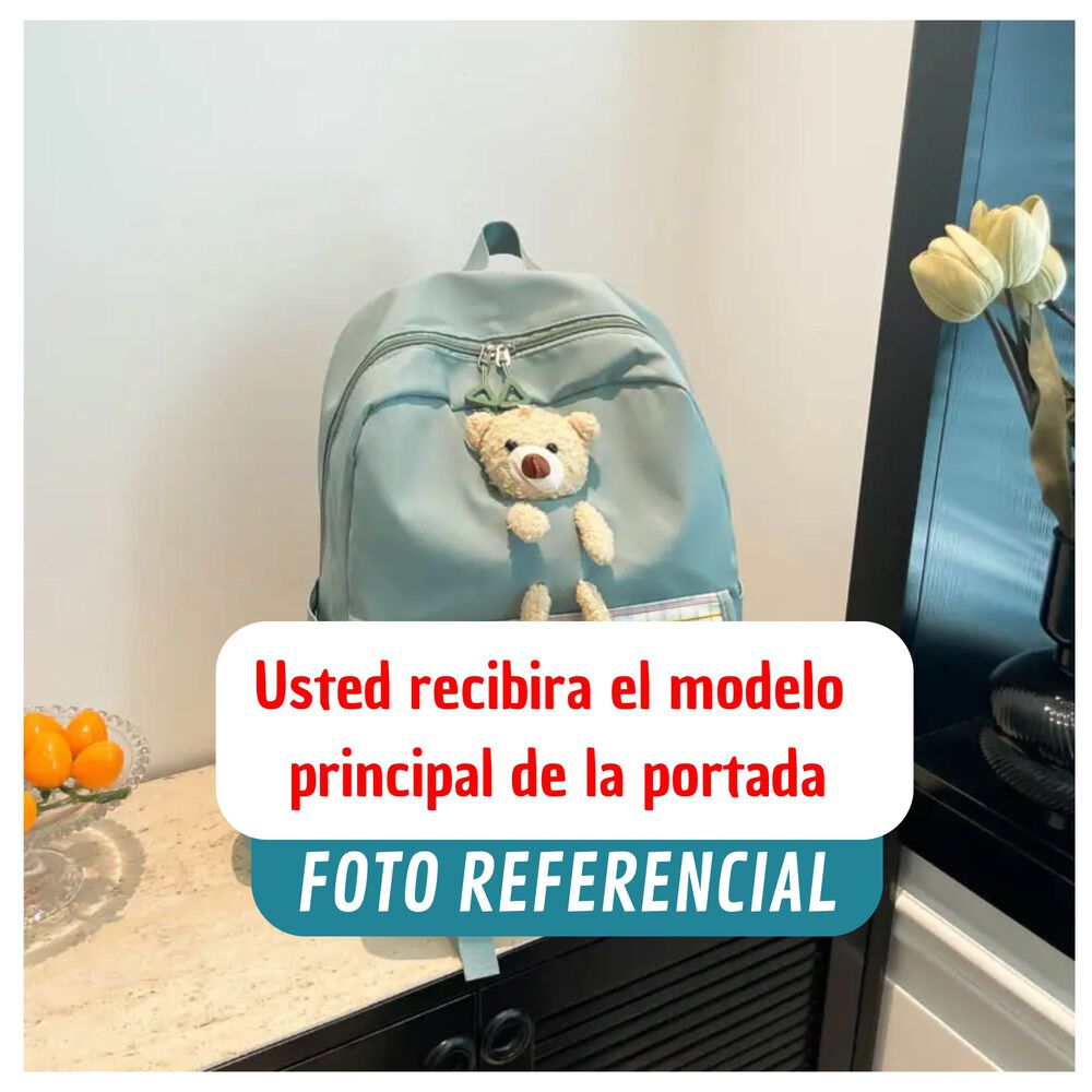 Mochila Escolar Juvenil 46cm Niñas Estilo Kawaii Cute Teddy Light Green image number 2.0