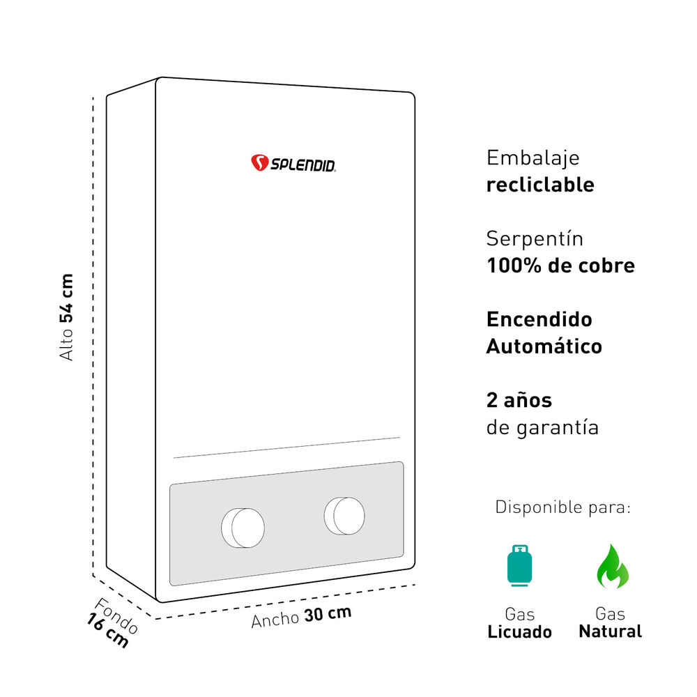 Calefont 8 Litros Gas Licuado Tiro Natural Splendid image number 4.0