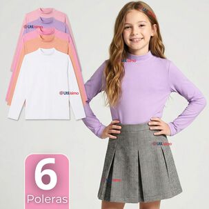 Pack 6 Poleras Camisetas Bamb&uacute; Cuello Beatle Primera Capa Manga Larga Colores Surtido Ni&ntilde;a