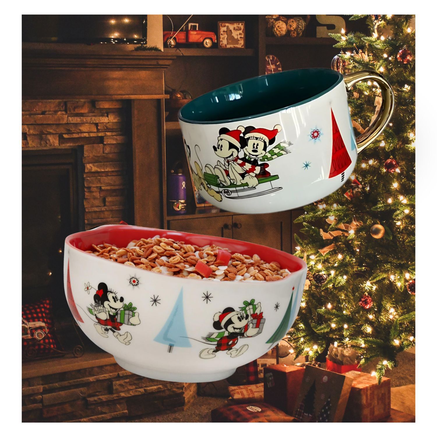 Set Tazon Bowl Dise&ntilde;o Navidad Ratones Trineo Perro Dibujos Animados image number 2.0