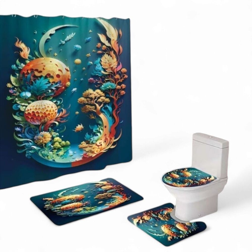 Juego De Baño Set De 4 Piezas Cortina + Tapa Wc + 2 Alfombras Sb4p-7 image number 0.0