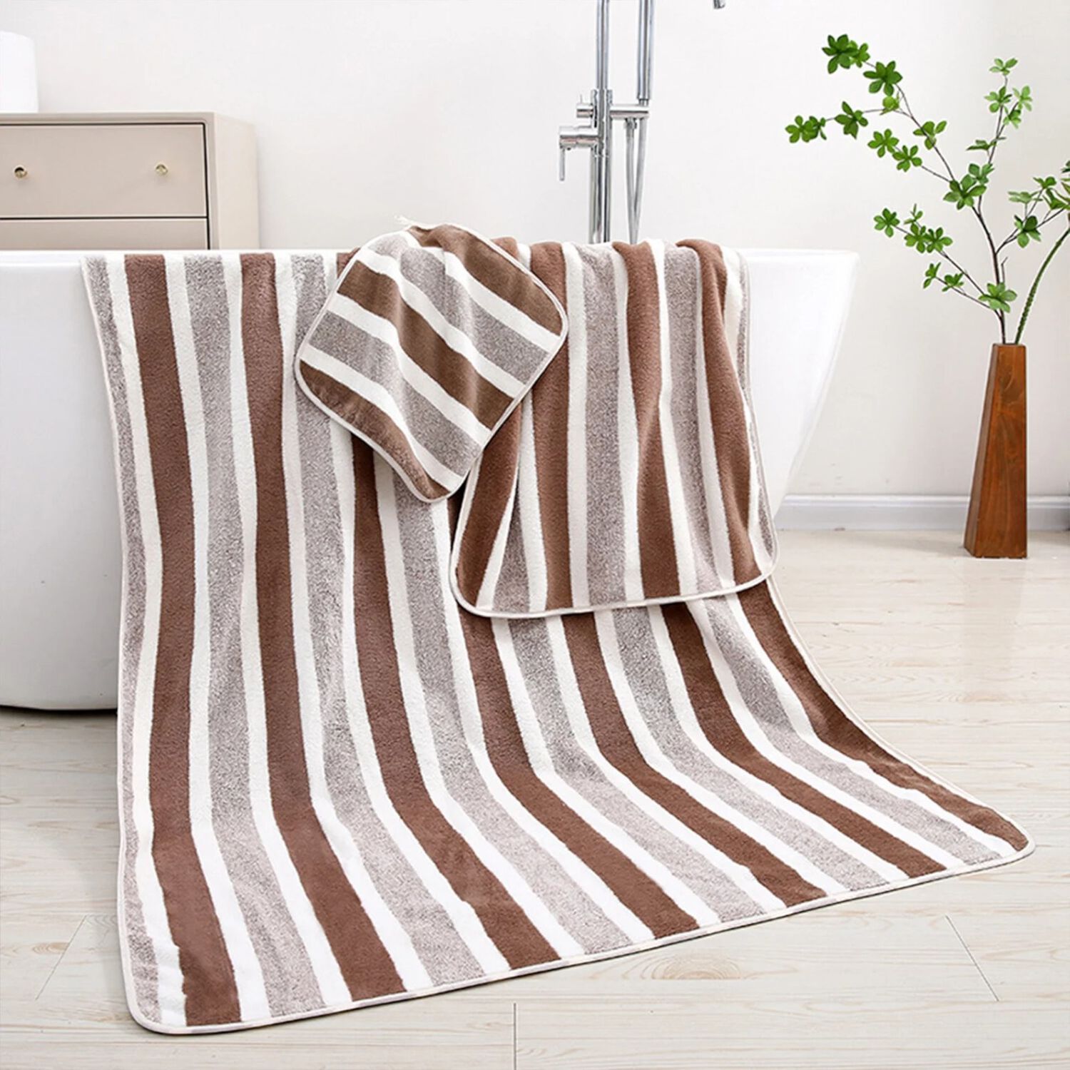 Set De 8 Toallas Rayadas Ultra Absorbentes Estilo Spa Marron image number 1.0