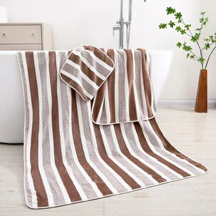 Set De 8 Toallas Rayadas Ultra Absorbentes Estilo Spa Marron