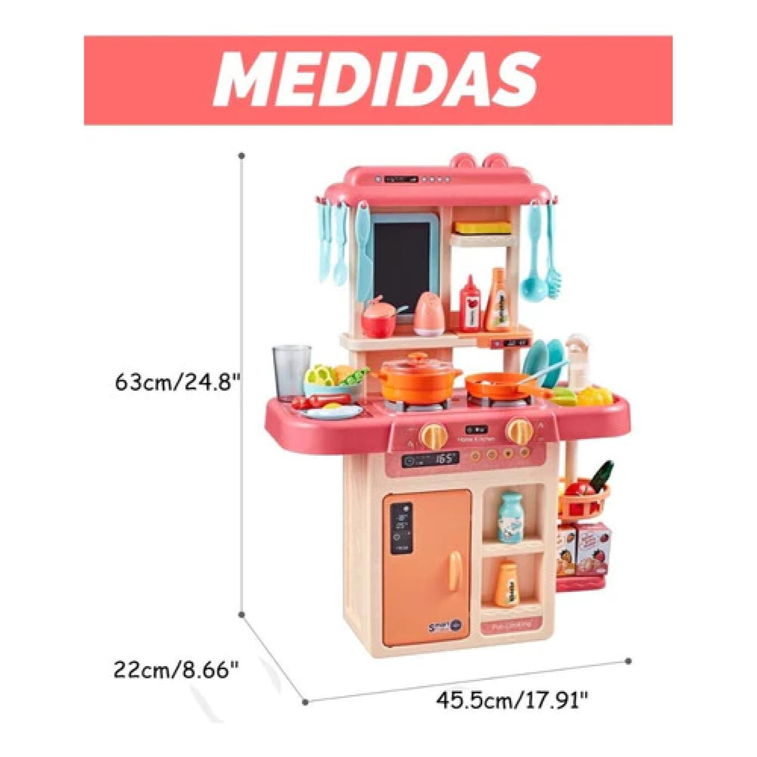 Juguete Set Cocina 42 Piezas Luz Sonido Rosado Infantil 63cm image number 1.0