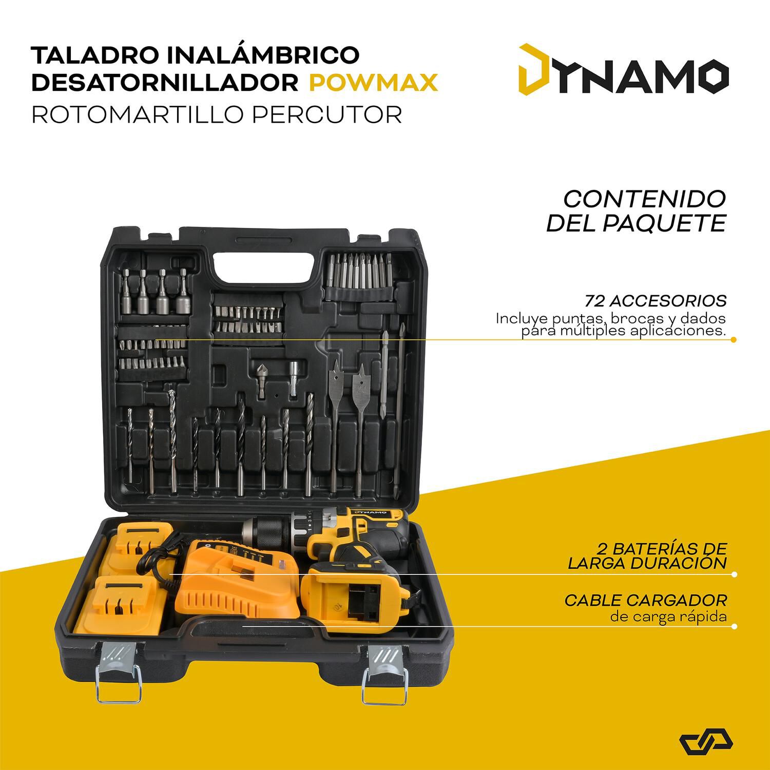 Taladro Inal&aacute;mbrico Dynamo Rotomartillo Percutor 2 Bater&iacute;as image number 3.0