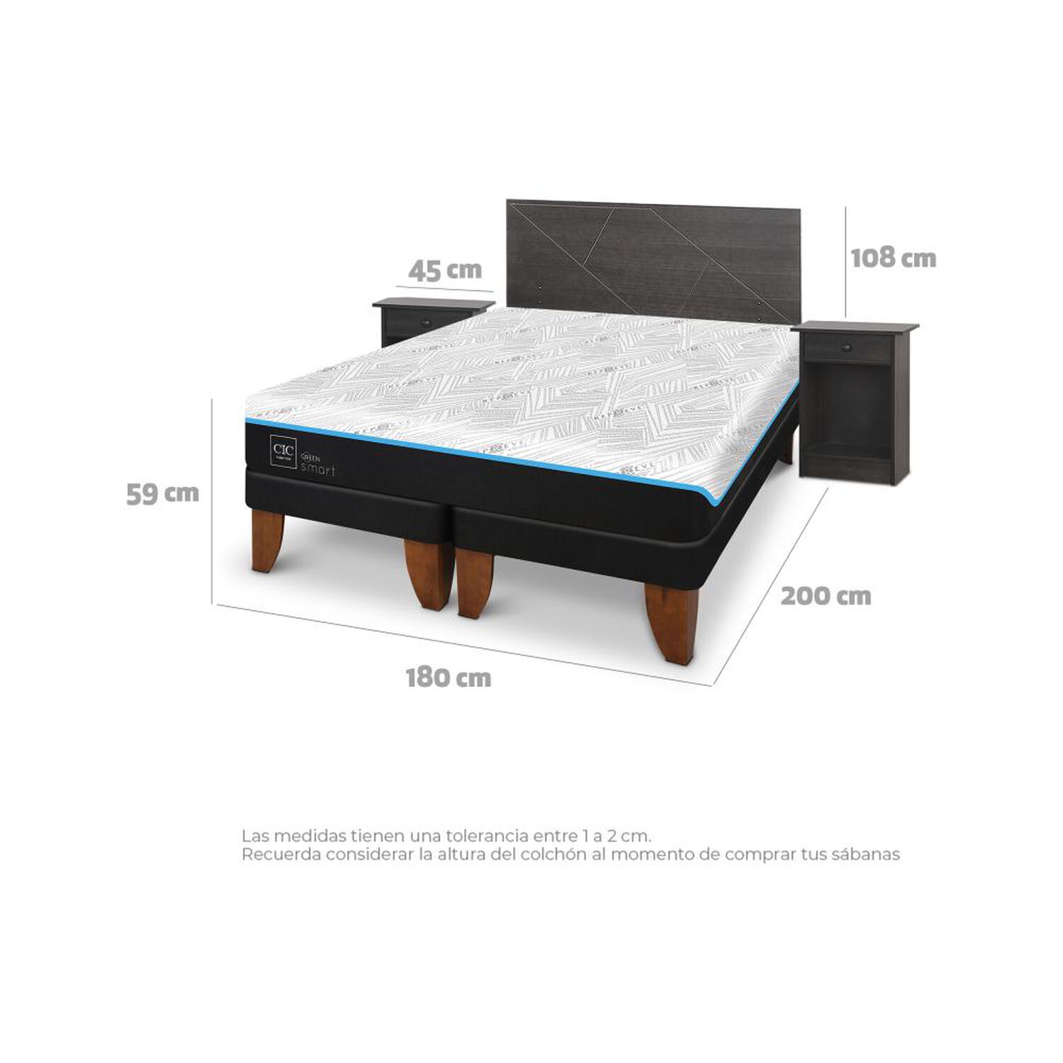 Cama Europea Cic Green Infinity / King / Base Dividida + Set De Maderas image number 7.0