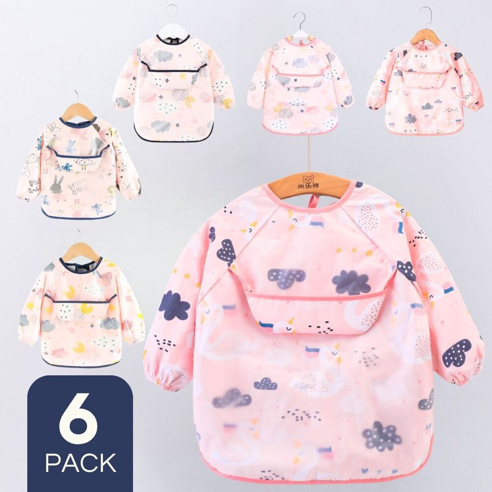 Pack 6 Baberos Delantal Impermeable Manga Larga Bebe Y Ni&ntilde;a image number 0.0