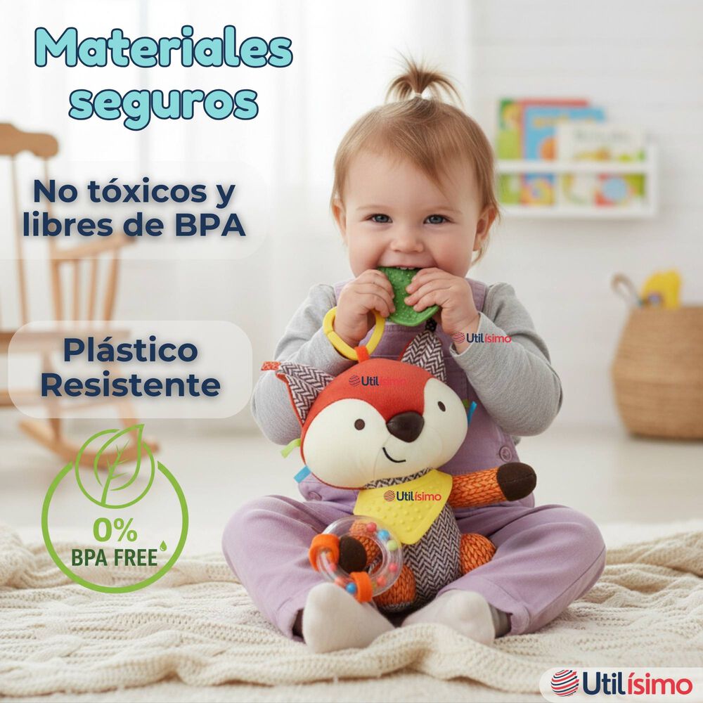 Juguete Peluche Animales Sensorial Con Mordedor Y Sonajero Dise&ntilde;o Zorrito Ni&ntilde;a Y Ni&ntilde;o image number 4.0