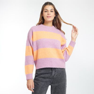 Sweater Tejido Con Franjas Cuello Redondo Mujer Freedom
