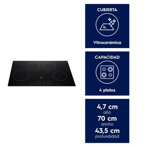 Encimera El&eacute;ctrica 4 Platos Vitrocer&aacute;mica Panel Touch Ve7dt