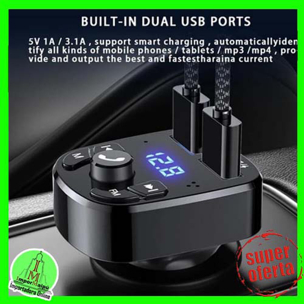 Adaptador Transmisor Bluetooth Fm Radio Cargador Tipo C Y Usb Celular 2,1a Encendedor Cenicero image number 2.0