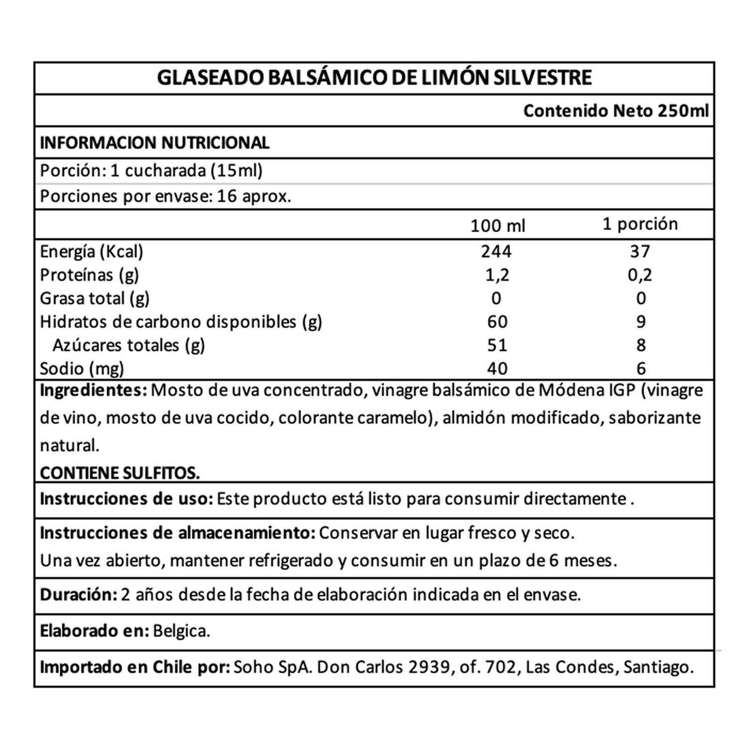 Glaseado Bals&aacute;mico De Lim&oacute;n Silvestre Belberry 1 X 250 Ml image number 4.0