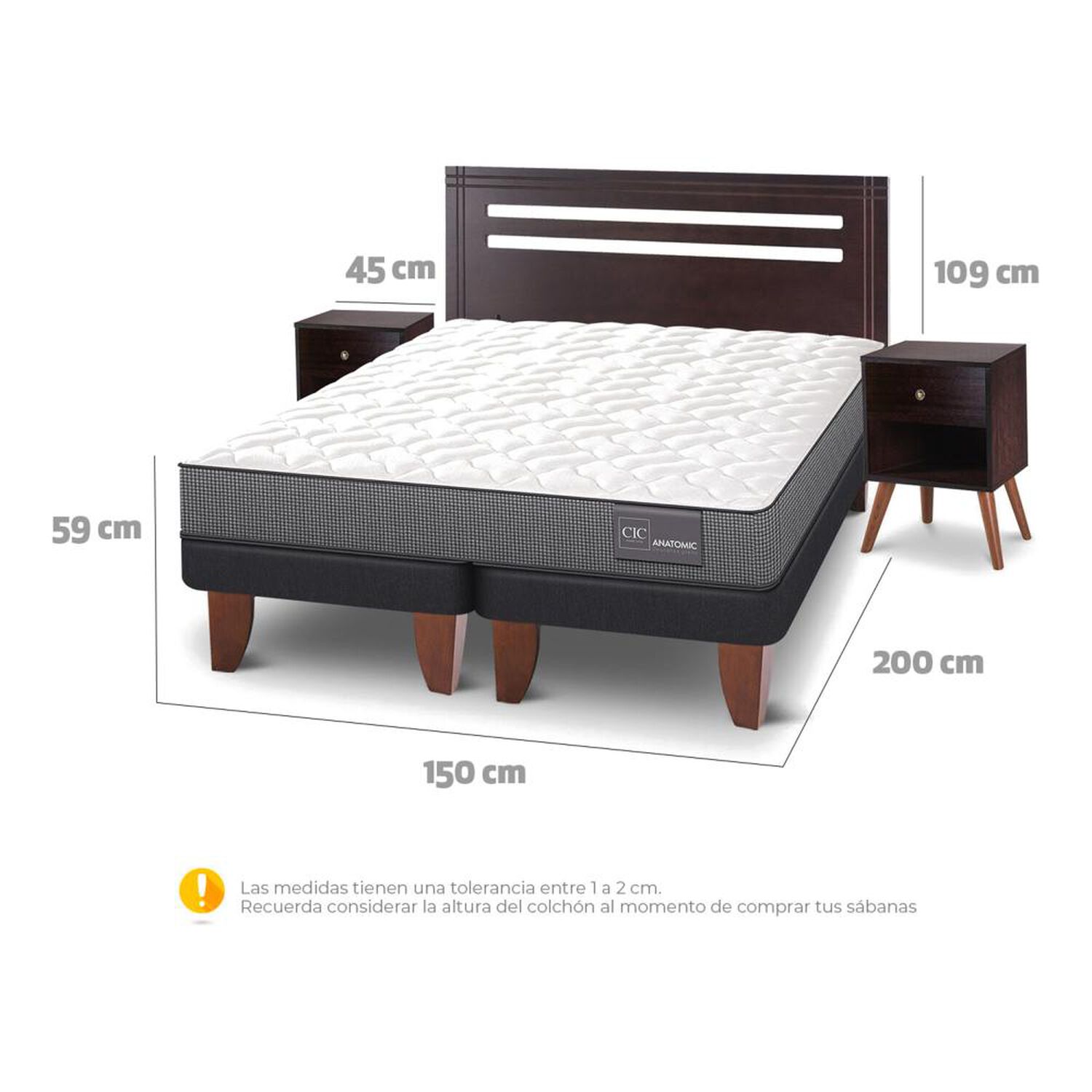 Cama Europea Cic Anatomic / 2 Plazas / Base Dividida + Set De Maderas image number 3.0