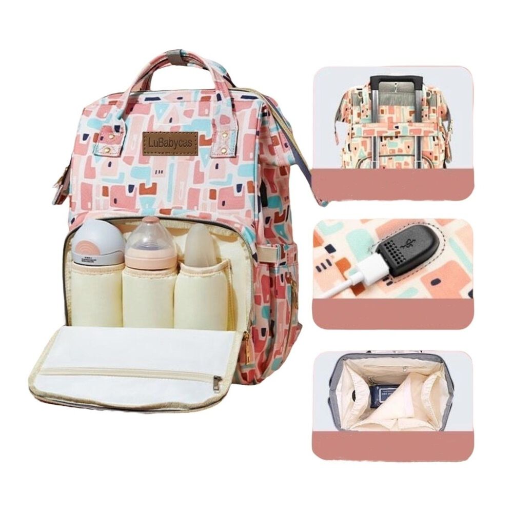 Mochila Maternal Impermeable Con Usb Lubabycas Rosada image number 0.0