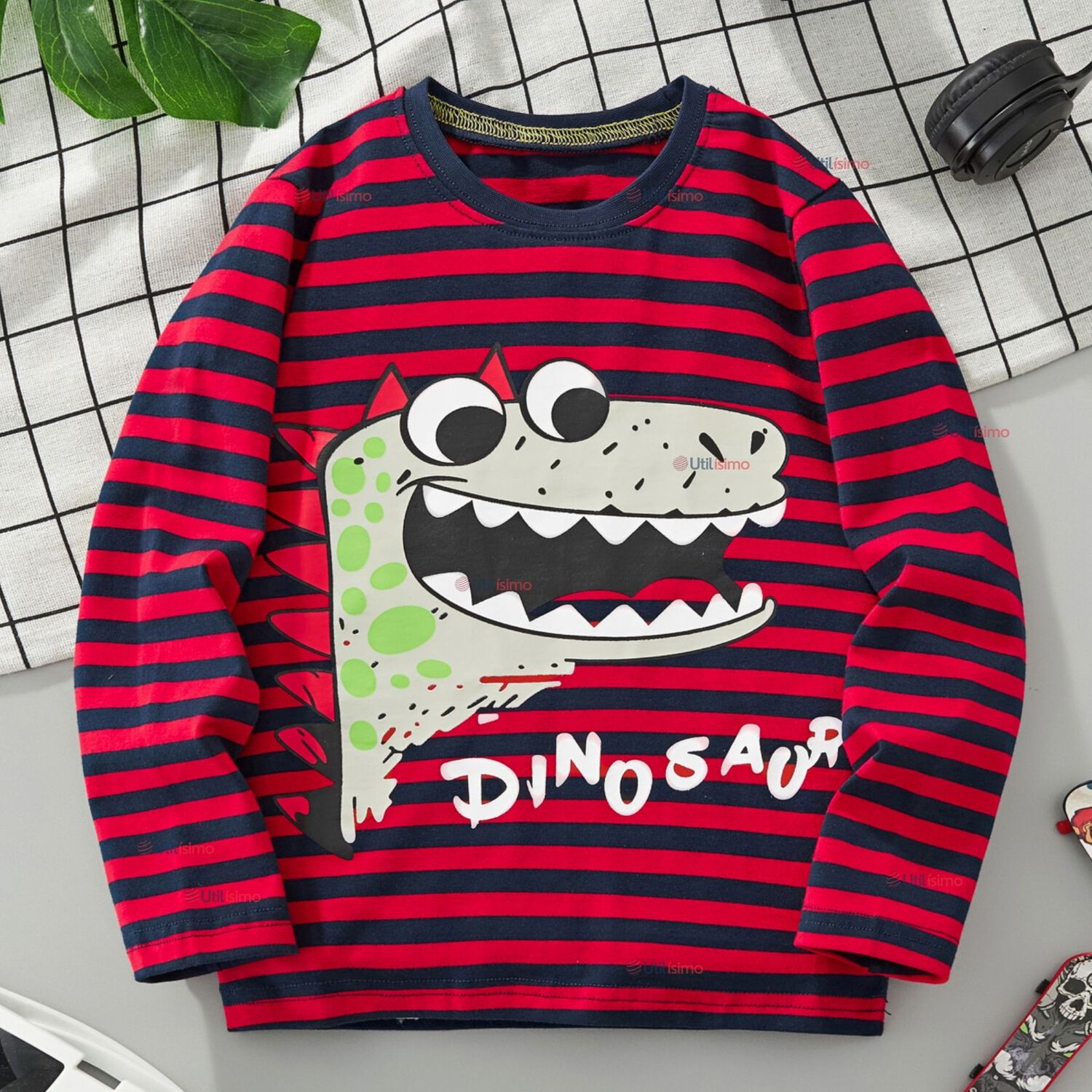Polera Manga Larga Ni&ntilde;o 100% Algod&oacute;n Dinosaurio Rojo Camiseta image number 0.0