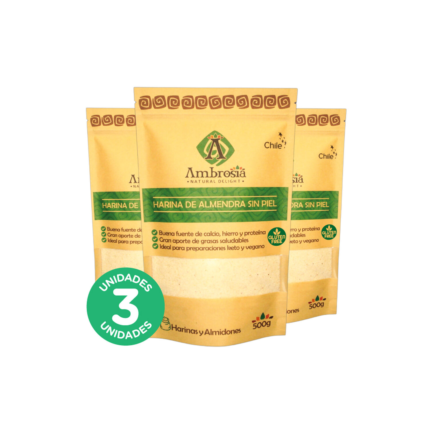 Pack 3, Harina De Almendra Sin Piel Libre De Gluten Y Vegana 500gr. image number 0.0