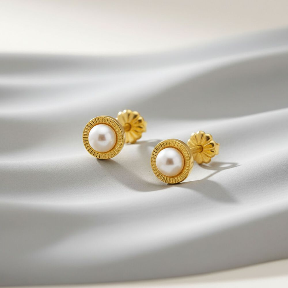 Aros Perla Blanca 3mm Redondela 5mm Oro 18k Atornillados 1.20 Gr Mujer Ni&ntilde;a Elegantes image number 2.0