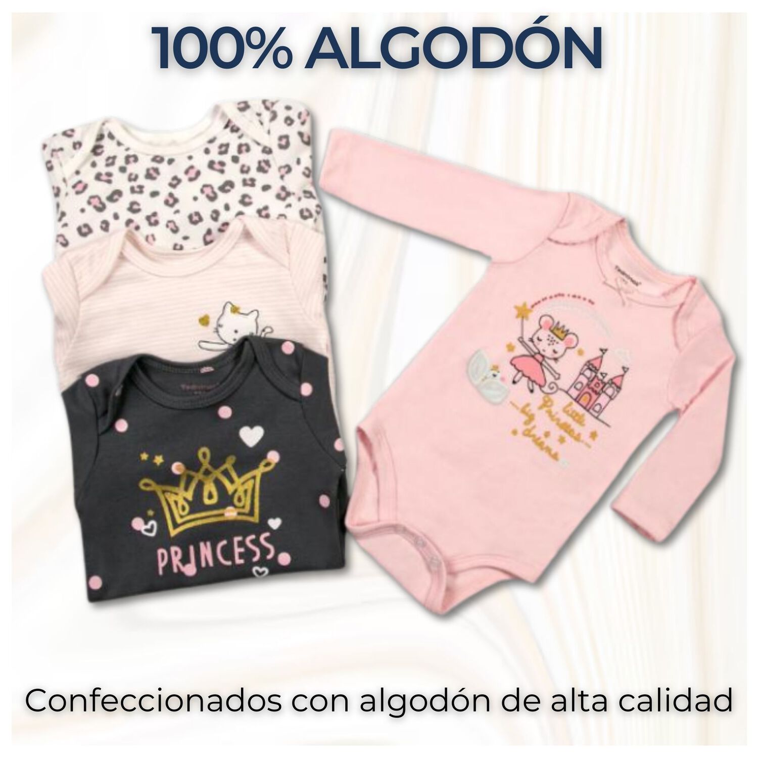 Pack 4 Bodys Ni&ntilde;a Manga Larga Tedmimak 100% Algod&oacute;n Princess Pink image number 1.0