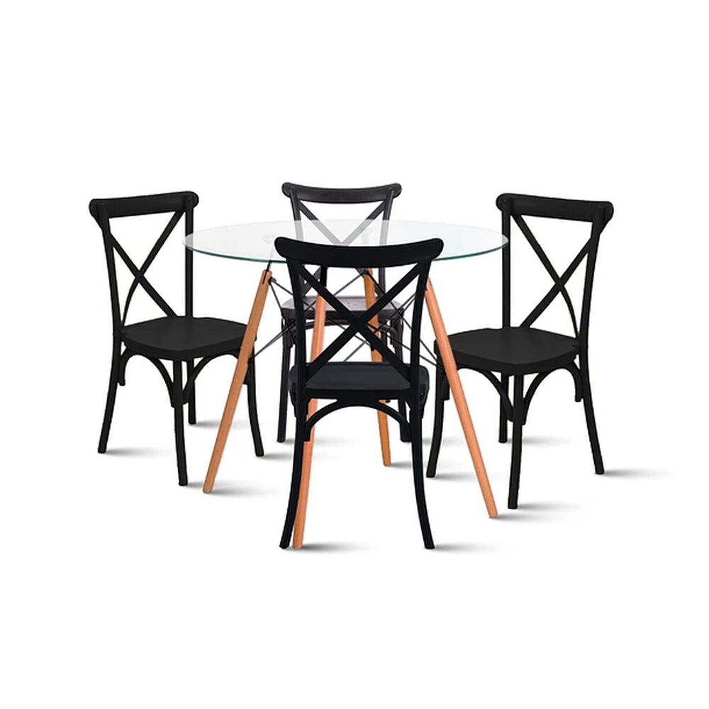 Comedor Mesa Eames Vidrio 80cm + 4 Sillas Crossback Negras image number 0.0