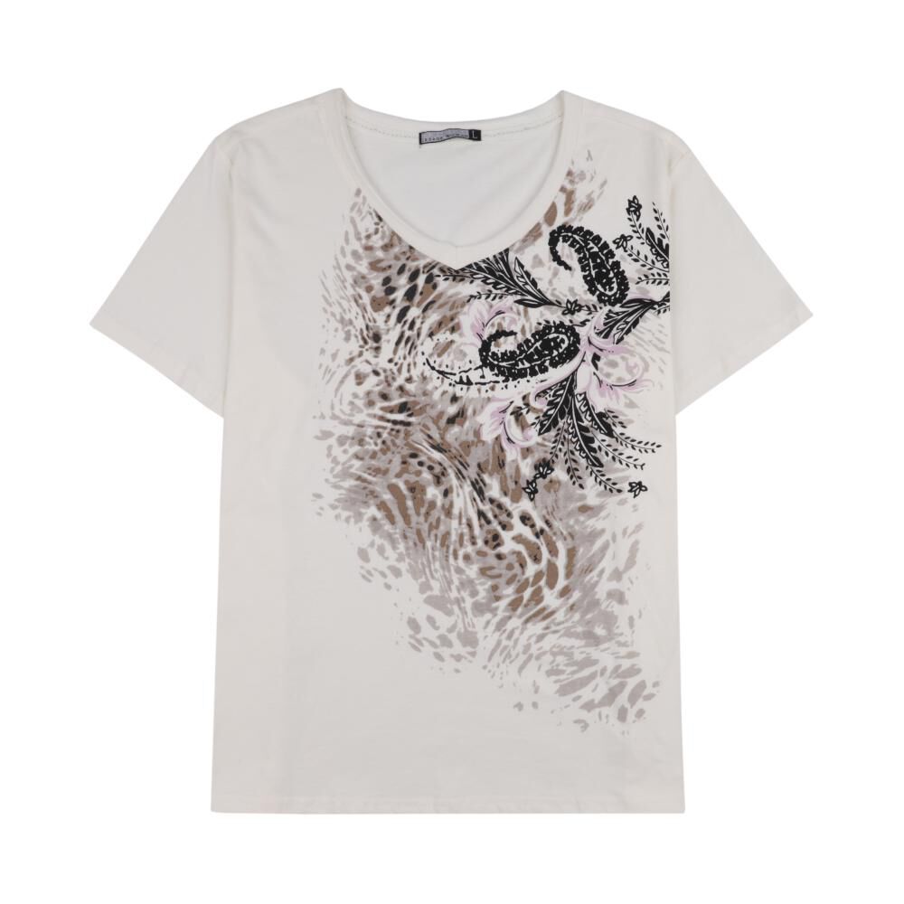 Polera Lisa Con Estampado Manga Corta Cuello V Mujer Lesage image number 0.0