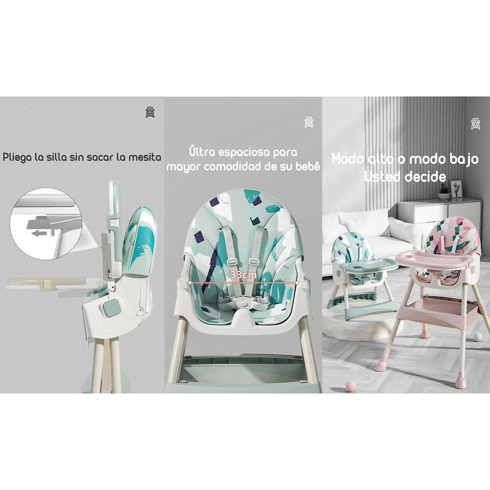 Silla De Comer Mecedora 2 En 1 Con Ruedas Verde Lubabycas image number 3.0