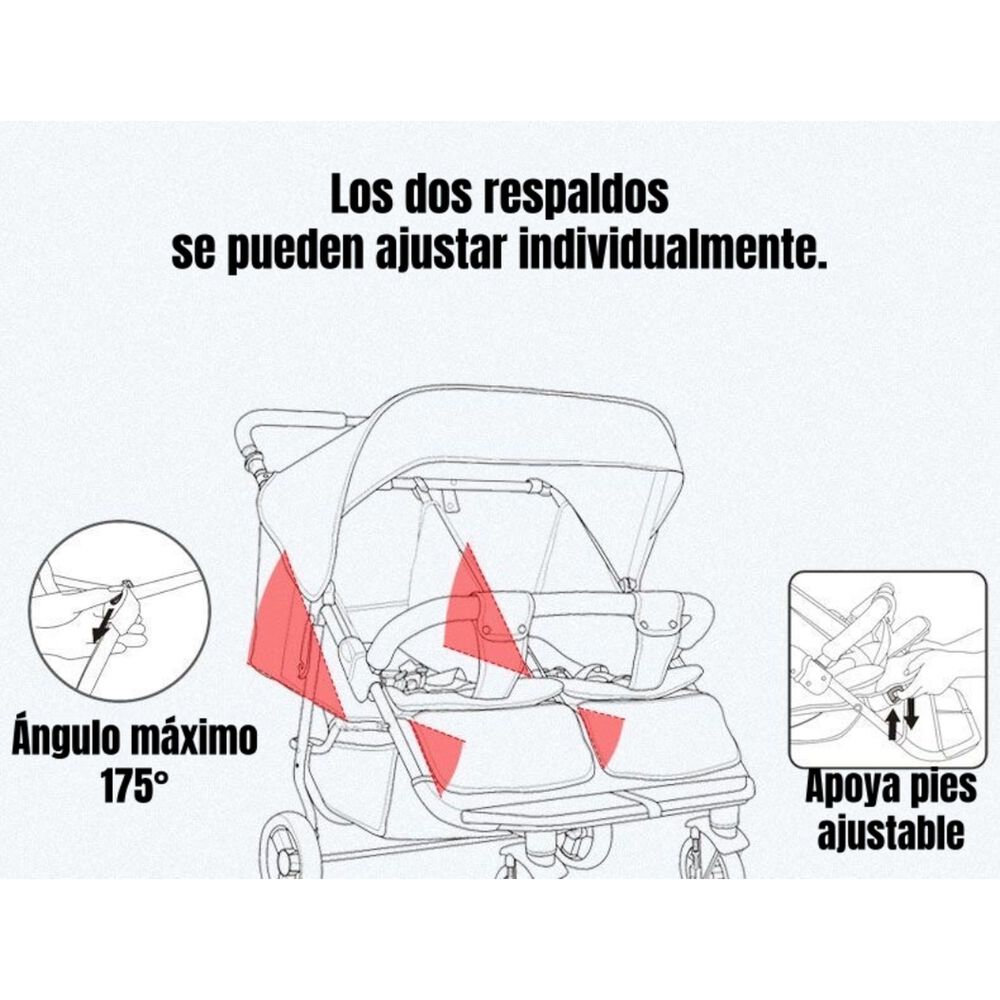 Coche Doble Reclinable 4 A&ntilde;os Seebaby Gris Lubabycas image number 7.0