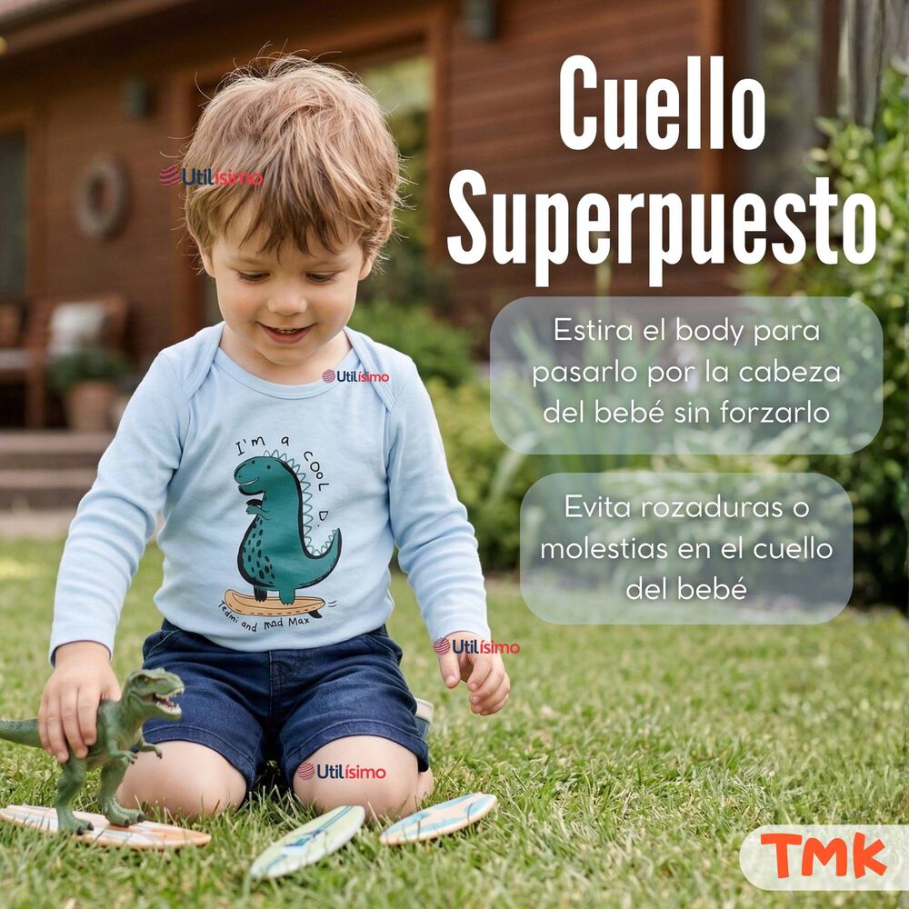 Pack 5 Bodys Manga Larga 100% Algod&oacute;n Beb&eacute; Ni&ntilde;o Dino Aventure image number 5.0