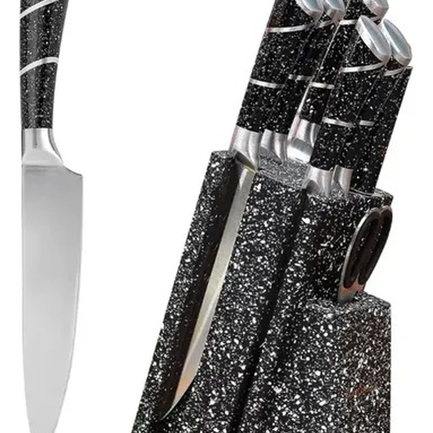 Set Cuchillos De Cocina 8 Piezas Marmoleado Negro image number 0.0