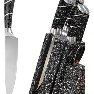Set Cuchillos De Cocina 8 Piezas Marmoleado Negro