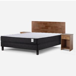 Cama Europea Rosen Wave / 2 Plazas / Base Normal + Set De Maderas Tabor Caramelo