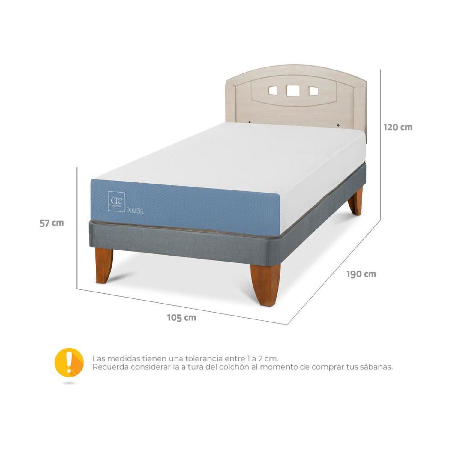 Cama Europea Cic Excellence / 1.5 Plazas / Base Normal + Respaldo image number 3.0