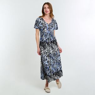 Vestido Largo Manga Corta Cuello V Mujer Lesage