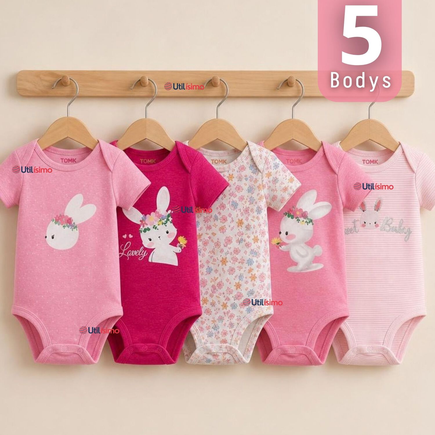 Pack 5 Bodys Manga Corta 100% Algod&oacute;n Tedmimak Ni&ntilde;a Bunny Blossom image number 0.0