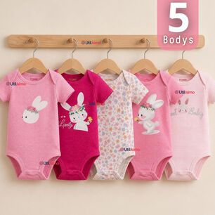 Pack 5 Bodys Manga Corta 100% Algod&oacute;n Tedmimak Ni&ntilde;a Bunny Blossom