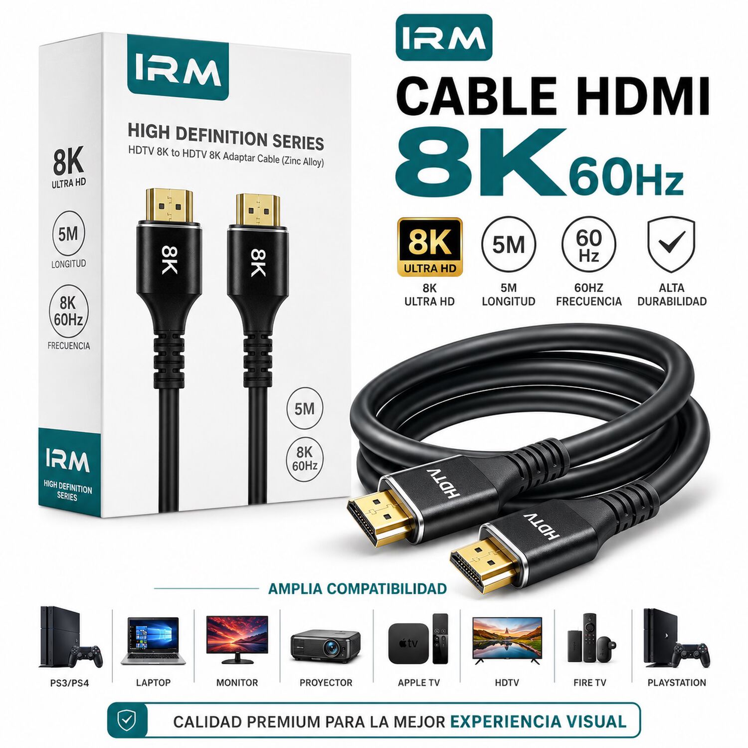 Cable Adaptador Multimedia Hdmi 8k 60hz Ultra Hd2.1 Alta Velocidad 5 Metros image number 4.0