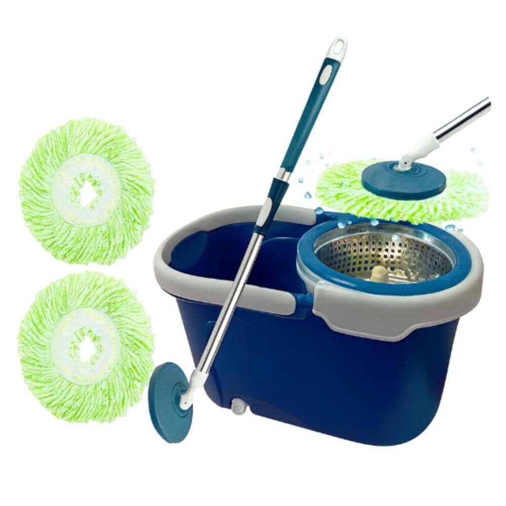 2 Mopas Giratoria 360° Trapeador Canasto Metálico Con Paños image number 0.0
