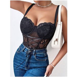 Body Para Mujer De Encaje Y Lienzos Con Horma En Sost&eacute;n - Tela Translucida