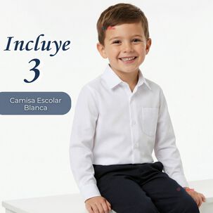 Pack 3 Camisa Escolar Blanca Manga Larga Colegio Para Ni&ntilde;os